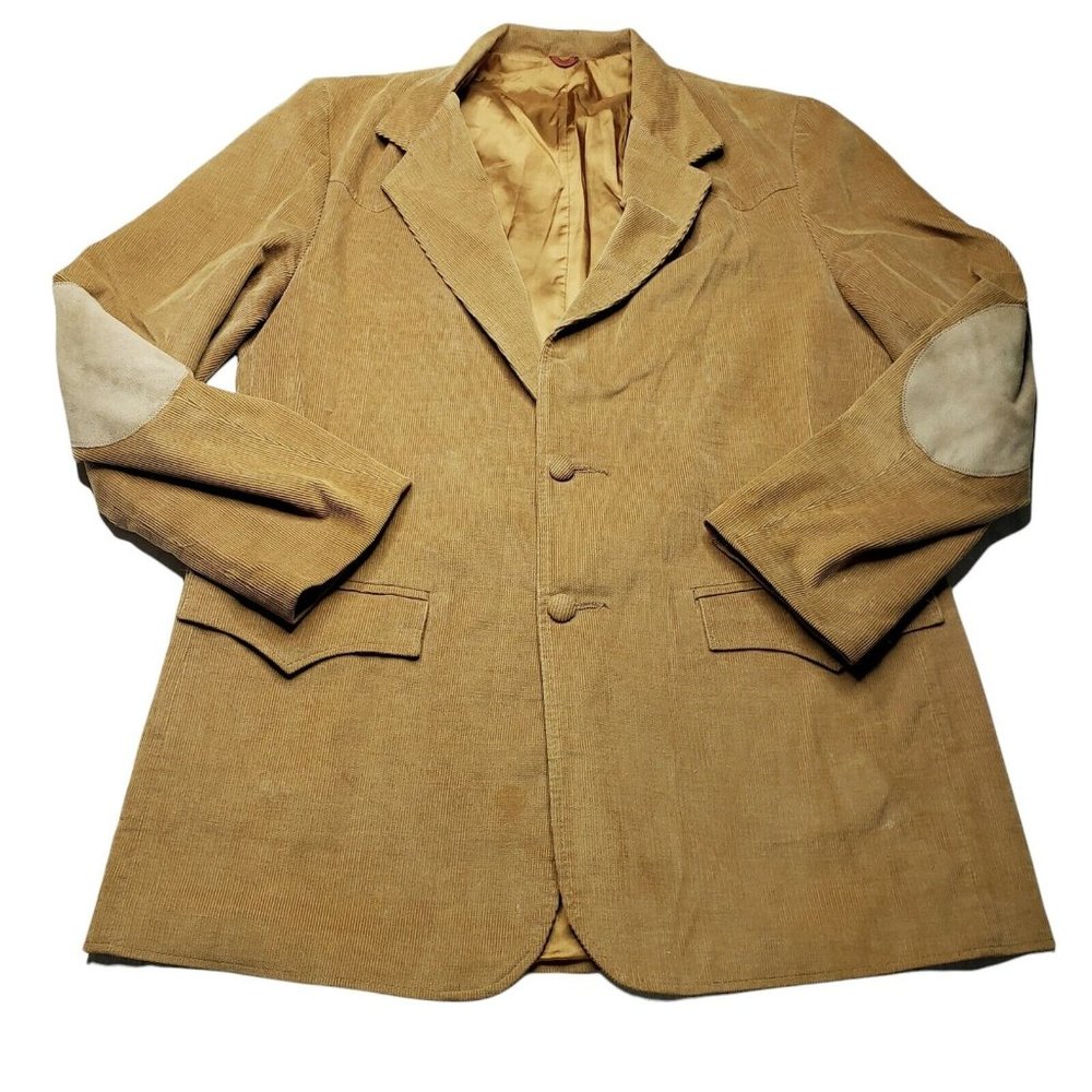 Pioneer Wear Corduroy Blazer Jacket Tan Suede Elbow Patches Pockets Size L